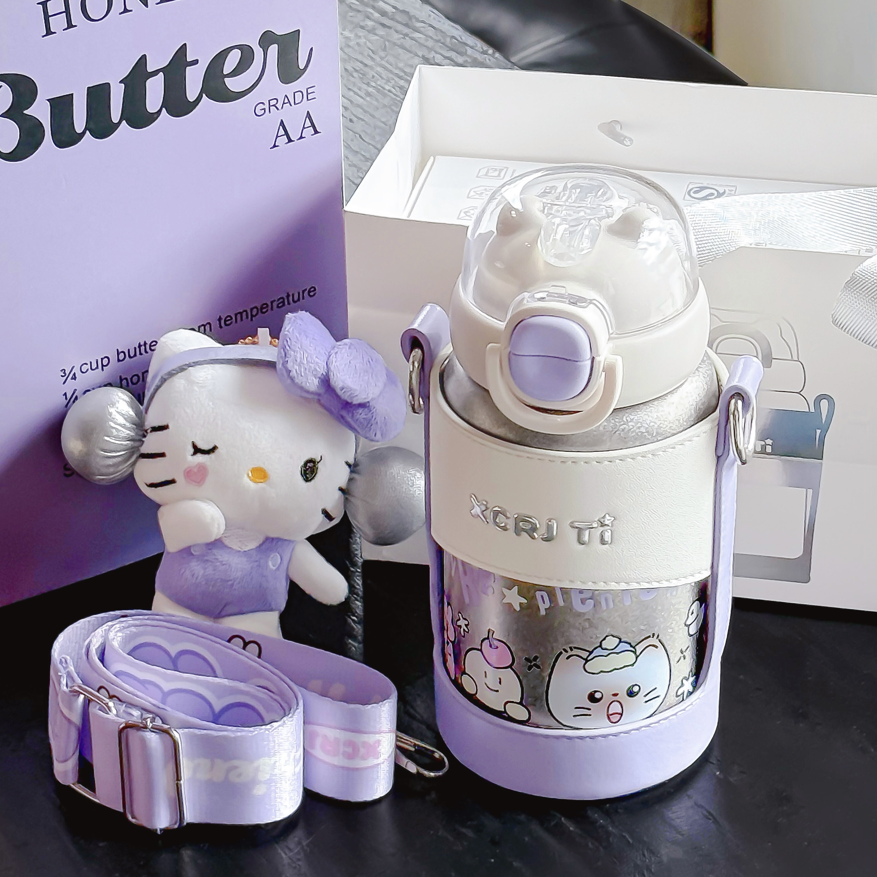 纯钛保温杯可爱学生专用水杯斜挎