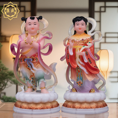 金童玉女神像童男童女善财童子龙女观音菩萨左右童男童女佛像摆件