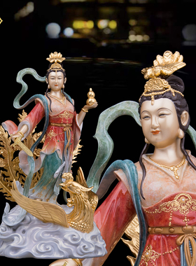 九天玄女神像台湾铜珐琅彩掐丝踏凤九天圣母娘娘女战神供奉摆件