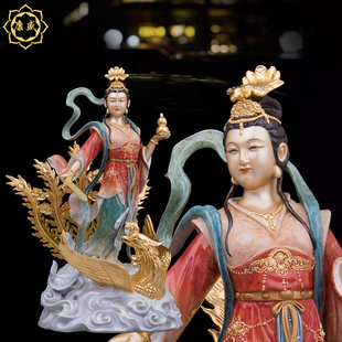 九天玄女神像台湾铜珐琅彩掐丝踏凤九天圣母娘娘女战神供奉摆件