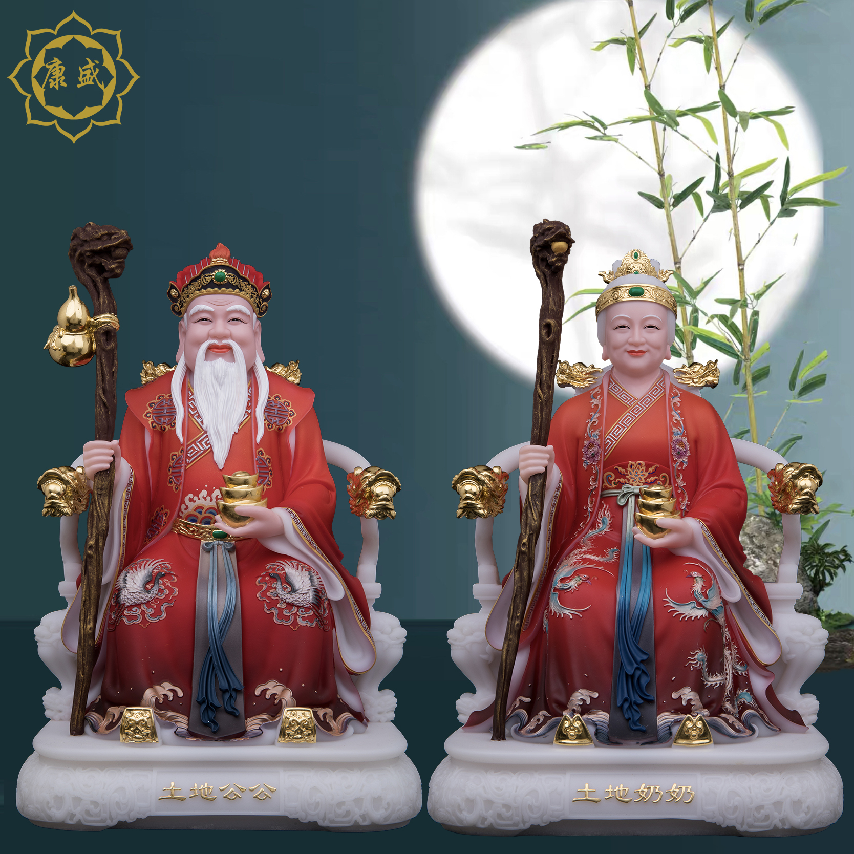 土地公土地婆神像土地公婆汉白玉福德正神像土地爷爷土地奶奶摆件