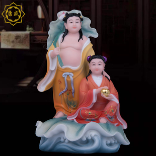 和合二圣神像汉白玉家用摆件合和二子像结婚礼品祝福夫妻家庭和睦