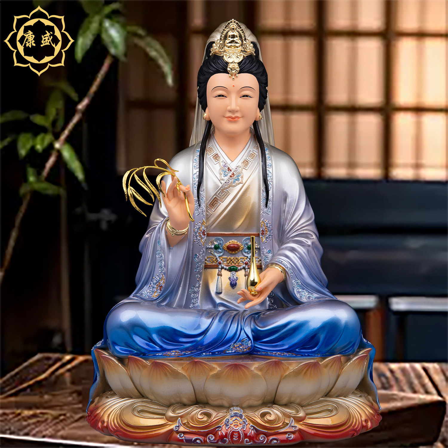 妙善观音菩萨佛像树脂彩绘南海观世音娘娘佛像家用佛堂供奉摆件