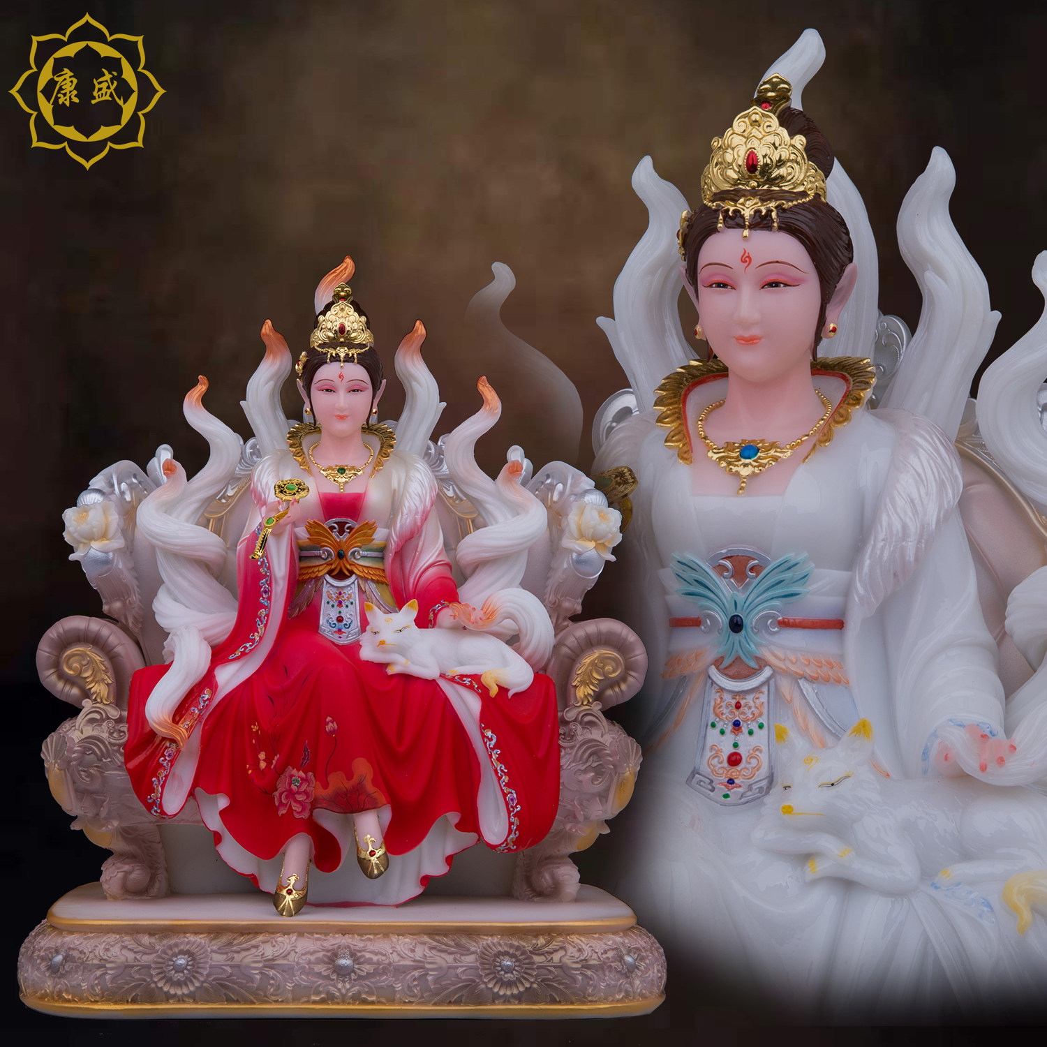 九尾狐娘娘神像九姑娘像九公子汉白玉黑狐紫狐客厅聚财家用摆件