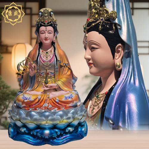 妙善观音菩萨佛像南海观世音娘娘佛像树脂彩绘家用佛堂供奉摆件