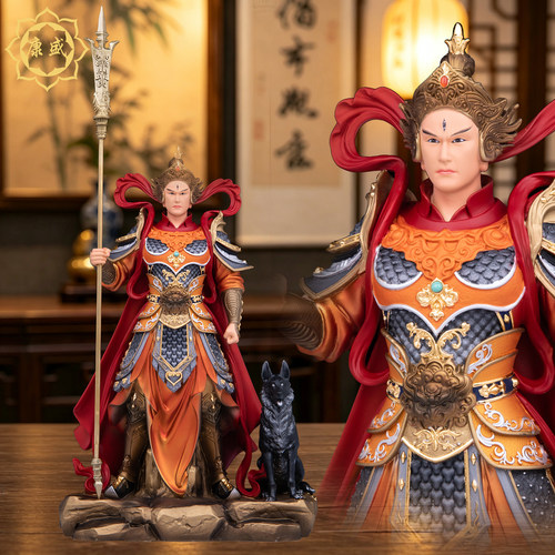 二郎神神像铜彩杨戬神像灌江口显圣真君哮天犬家用供奉天神像摆件