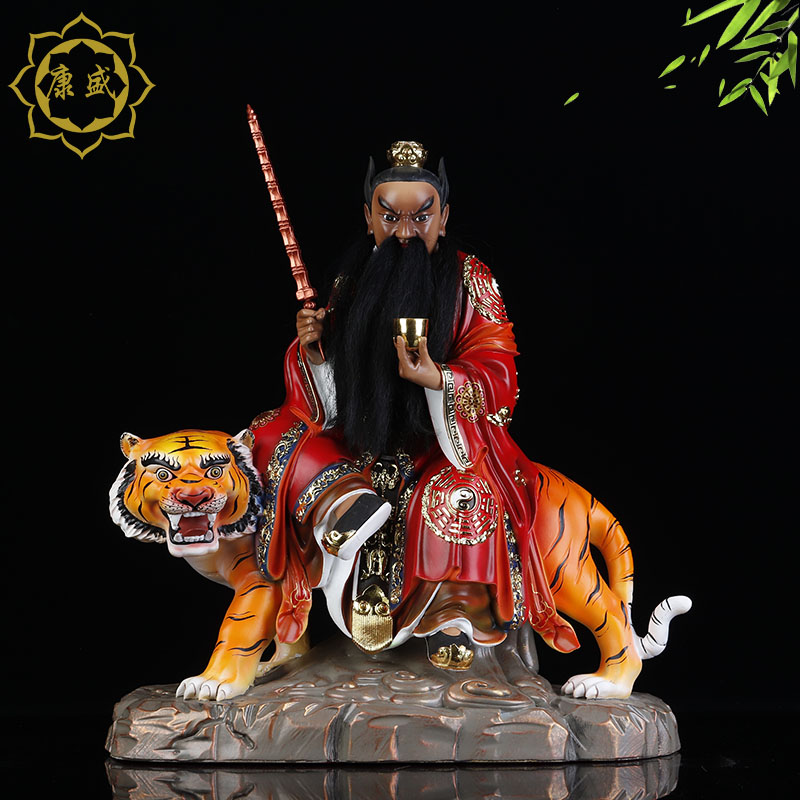 张天师神像 张道陵正一真人张道人祖师骑虎树脂彩绘居家桌面摆件
