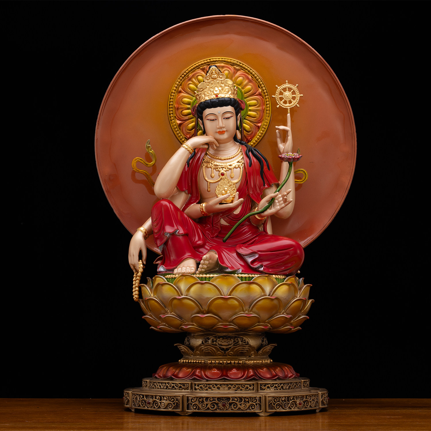 台湾纯铜如意轮观音佛像密宗六观音六臂观音神像佛堂寺庙供奉摆件