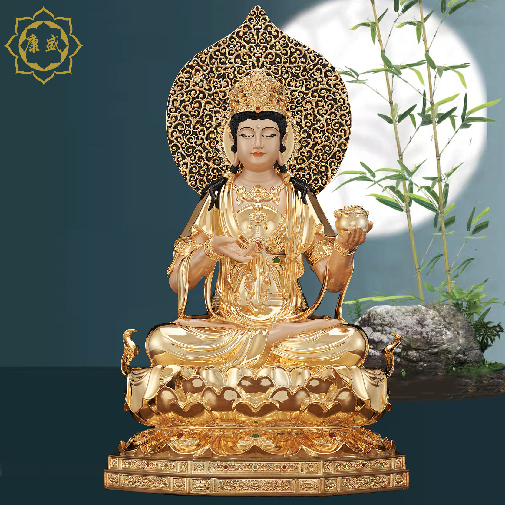 坚牢地神像地天大帝之母护法财富功德像台湾全铜鎏金家用供奉摆件