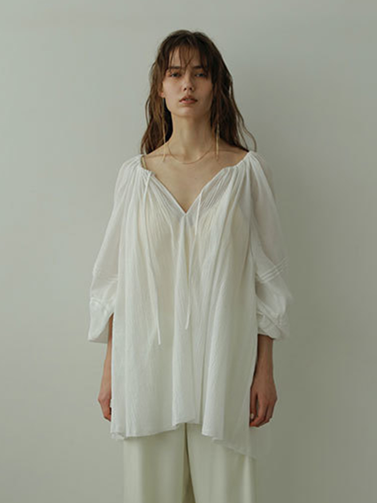 clane宽松慵懒风长袖面纱衬衫