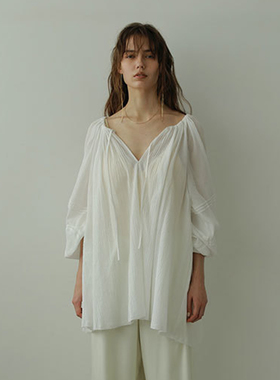 日本贵牌法式白色衬衫女24春夏休闲韩low classicV领慵懒风衬衣