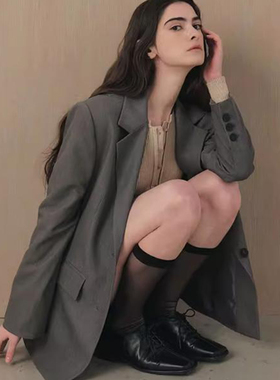 NOTHING WRITTEN灰色西装外套女24秋季新款韩设计师高级小众西服