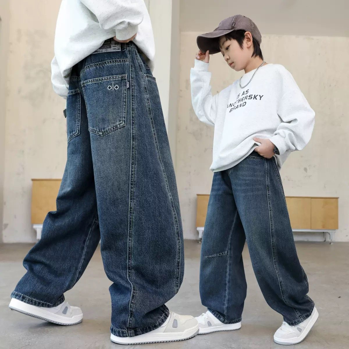 男童弯刀牛仔裤春秋新款儿童春装长裤男孩春季休闲裤宽松帅气