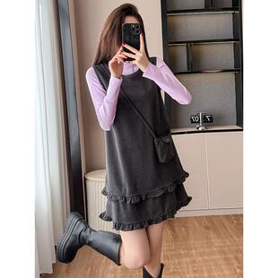 ROUMIKL温柔富家千金感穿搭套装裙女秋冬小个子T恤打底衫背心裙子