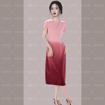 RIERA渐变色晕染修身短袖t恤连衣裙女夏季新款小个子气质收腰显瘦