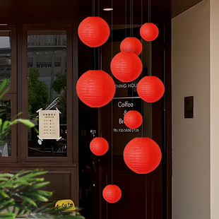 2026年新年春节元旦场景背景墙氛围装饰布置福字红灯笼折纸套装