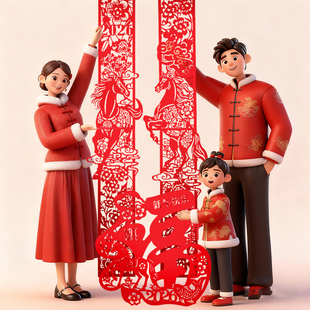 2026马年新年长条福字剪纸春节元旦拍照打卡背景墙氛围布置装扮