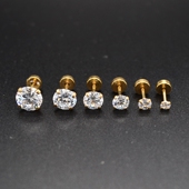 韩版 新款 钛钢平底超闪锆石耳钉ins螺丝拧扣耳骨钉耳蜗钉耳饰男女