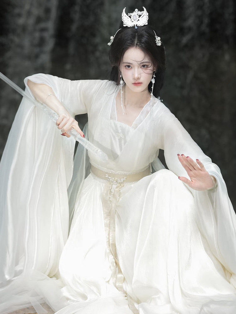 Xi Luoqian Xianxia Style Hanfu Женский 2025 новый белый улучшенный древний костюм Костюм Феи Пяопяо Боевой костюм с мечом Изображение 1