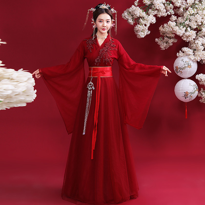 HANFU 고대 의상 여성 중국 스타일 슈퍼 요정 원래 부모-자식 학생 우아한 전통 축제 댄스 공연 의상