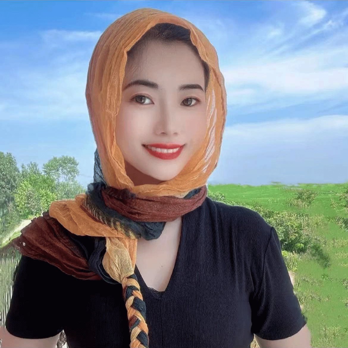 旅游防晒压皱多功能防晒围巾发辫头巾帽春夏季2025新款麻花丝巾帽