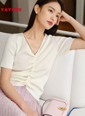 EP YAYING雅莹女装 简约V领抽绳针织衫上衣 商场同款 9908A