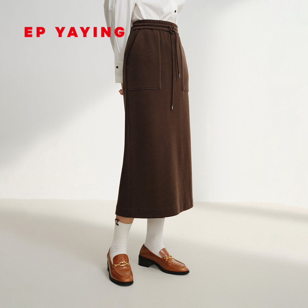 EP YAYING雅莹女装 羊毛混纺直筒抽绳针织半身裙 2025新款3537A
