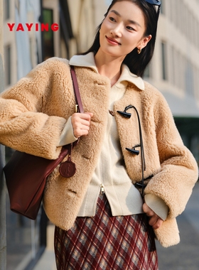 EP雅莹女装 绵羊毛圆领短款宽松毛呢外套 2025秋冬新款8106A