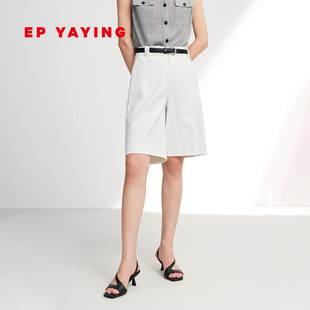 2026春夏新款 EP雅莹五分裤 直筒爸爸裤 白色简约干练中裤 6705A 女