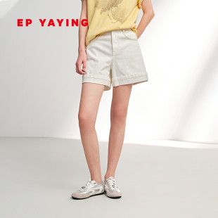 EP雅莹牛仔短裤女 水洗棉白色休闲复古裤子 2026春夏新款J611A