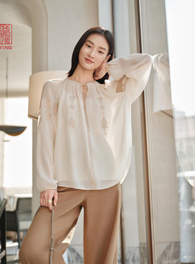 EP雅莹高端系列 桑蚕丝刺绣轻薄圆领衬衫上衣 2026春夏新款2309A