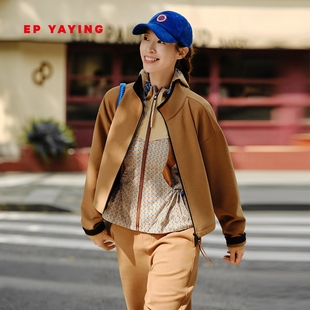 运动外套1301A 咖色双面呢中领宽松短款 EP雅莹2025早秋新款 女装