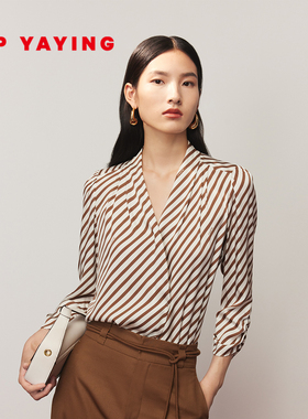 EP YAYING雅莹女装 廓垂感立领条纹真丝衬衫 商场同款 2221A