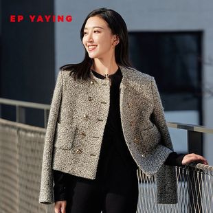 2023秋冬新款 YAYING雅莹女装 粗花呢圆领截短毛呢外套 1222A