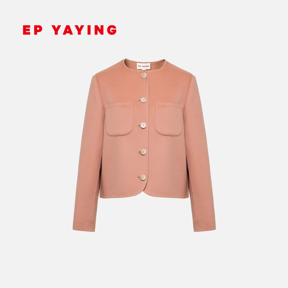 雅莹羊毛羊绒粉色小香风短外套