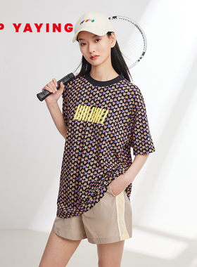 EP YAYING雅莹女装 休闲老花印花宽松短袖t恤 商场同款 5336F
