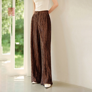 EP雅莹高端系列 冰花丝绒裤子质感美拉德直筒裤2025早秋新款6414A