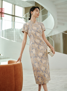 EP雅莹高端系列 牡丹提花国风旗袍裙连衣裙 2025春季新款4506A