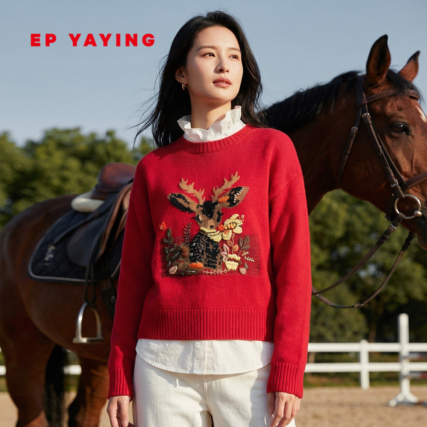 EP雅莹女装 羊毛羊绒混纺卡通提花毛衣针织衫 2025秋冬新款9510A