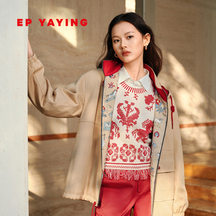 撞色红色连帽抽绳短款 女装 EP雅莹26新款 外套棉服M107A 新年系列