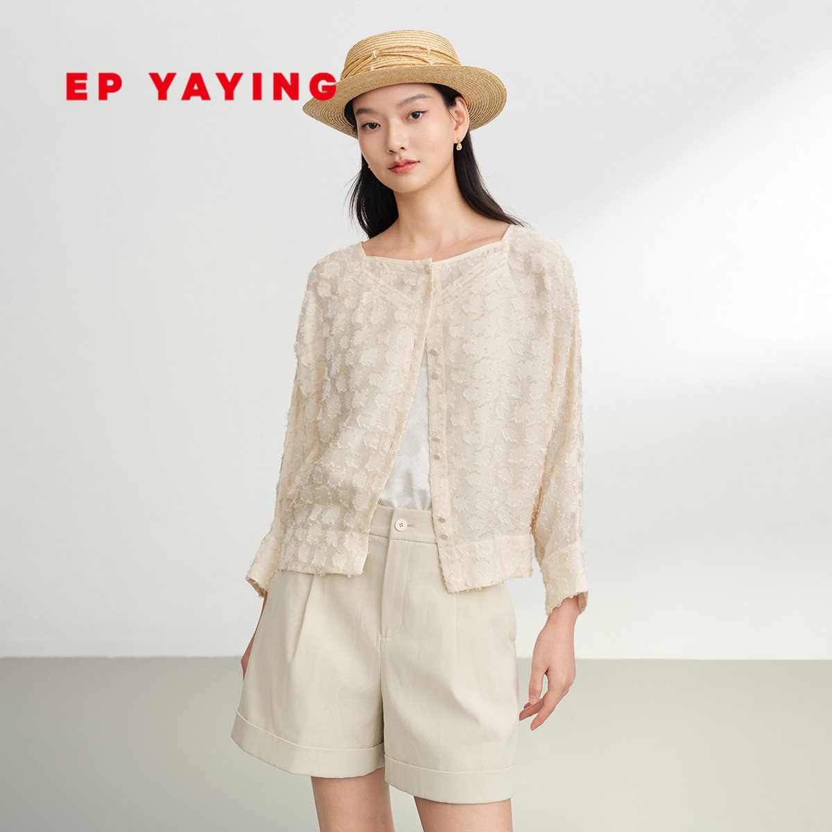 EP雅莹 方领温柔风暗纹提花宽松衬衫上衣  商场同款 2203A