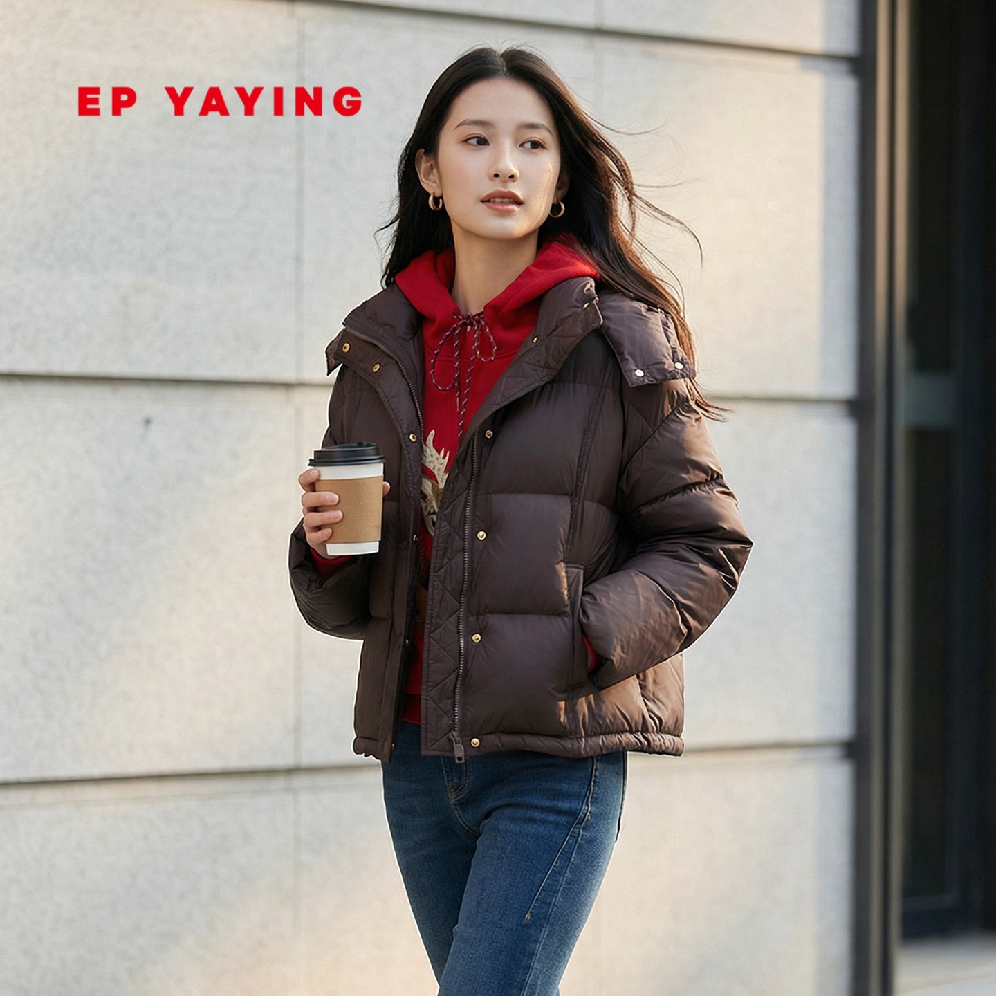 EP雅莹2026新款女装 短款鹅绒服连帽泡芙蓬松保暖羽绒服外套Y107A,女装/女士精品,羽绒服,淘宝优惠券,粉丝福利购,淘宝优惠卷