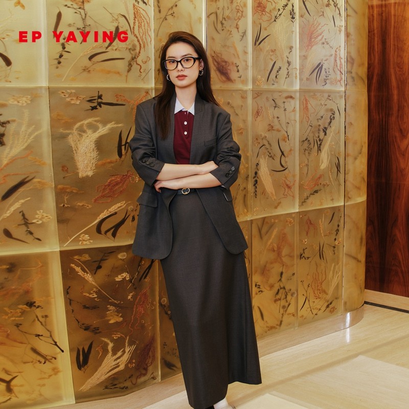 EP YAYING雅莹女装 气质丝羊毛人字纹西装半身裙 2025新款3532A