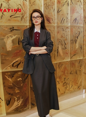 EP YAYING雅莹女装 气质丝羊毛人字纹西装半身裙 2025新款3532A