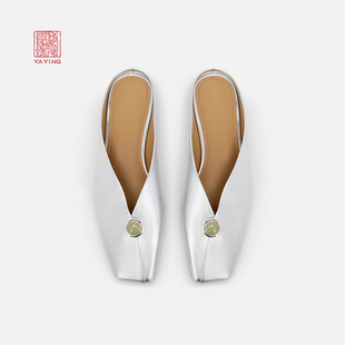 XU01A 2025新品 EP雅莹高端系列女鞋 牡丹玉石方头V口一脚蹬拖鞋