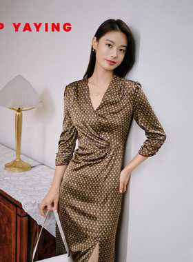 EP雅莹女装 弹力真丝裹身裙X型收腰茶歇连衣裙 商场同款 4626A