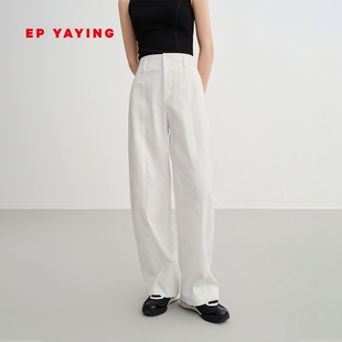 6493A 白色简约直筒高腰休闲弯刀裤 EP雅莹2025早秋新款 女装