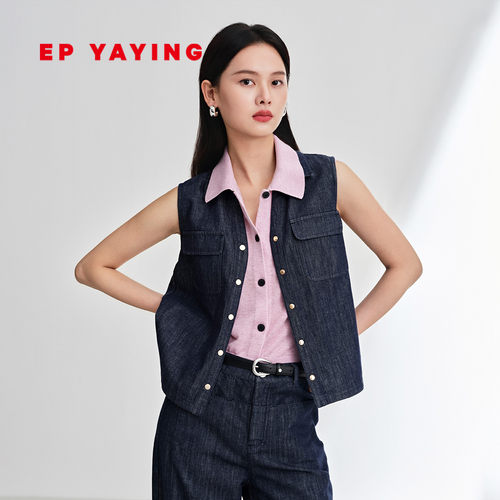 雅莹天丝亚麻牛仔马甲外套