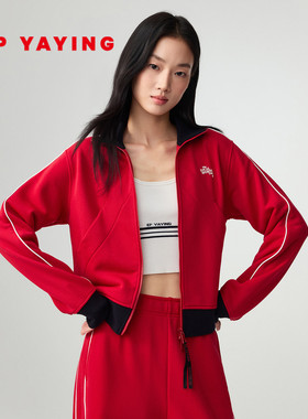 EP雅莹2026新款女装 红色宽松休闲立领松弛感短款运动外套1301A