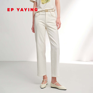 EP雅莹牛仔裤女 水洗棉高腰窄版直筒裤子 2026春夏新款J617B